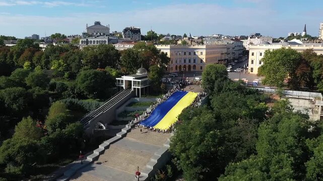 Potemkin Stairs in Odesa United Under the Ukrainian Flag