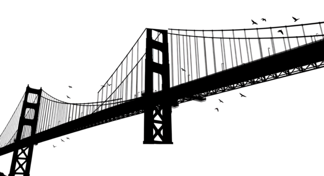 Golden Gate Bridge Silhouette isolated PNG with Transparent Background