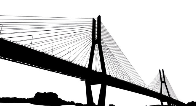 Silhouette of a cable-stayed bridge isolated PNG with Transparent Background