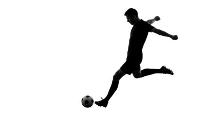 Silhouette of a soccer player kicking the ball isolated PNG with Transparent Background