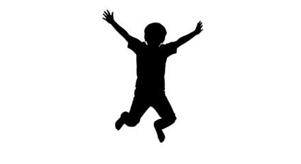 Silhouette of boy jumping with joy isolated PNG with Transparent Background