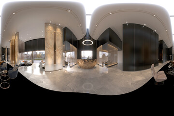 3D Render of Luxury Building Entrance Lobby, 360 Degree View