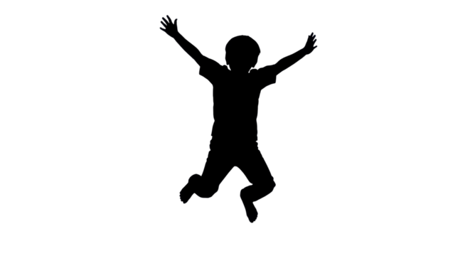 Silhouette of boy jumping with joy isolated PNG with Transparent Background