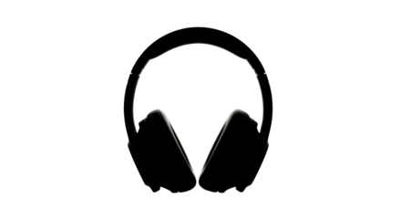 Black silhouette of over-ear headphones isolated PNG with Transparent Background