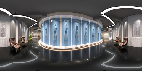 3D Render of Luxury Bathroom Accessories Store, Display. 360 degree view