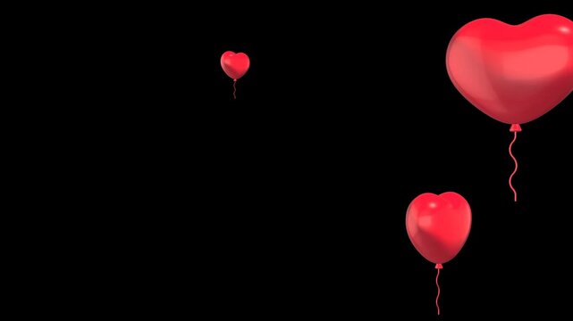 Love heart balloons flying on isolated background