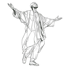 Expressive male figure with arms open and head lifted, drawn in detailed line art style. Perfect for spiritual, emotional, inspirational, and artistic design projects