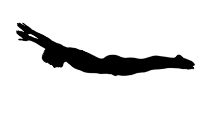 Silhouette of a swimmer diving on white background