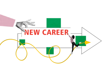 Composite photo collage of astonished girl receive new vacancy arrow hand proposal cv resume pointer isolated on painted background