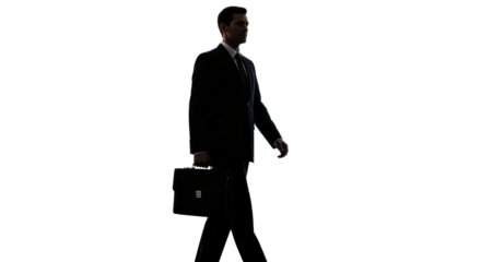 Businessman silhouette walking with briefcase on white background