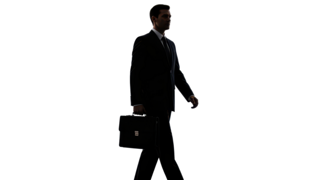 Businessman silhouette walking with briefcase on white background - Powered by Adobe