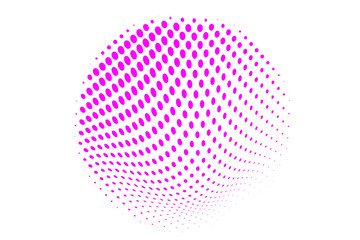 Pink halftone sphere pattern for retro pop art, comic effects, and modern abstract design overlays. Isolated on transparent background