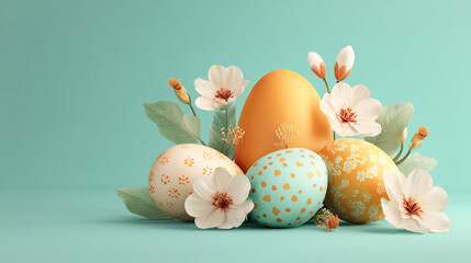 Easter vector 3D illustration with eggs 