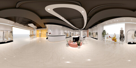3D Render of Luxury Cloth and Fashion Shop, 360 degree view