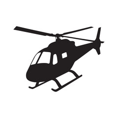 Black and white silhouette of a helicopter in a modern, bold vector style for aviation and emergency services designs