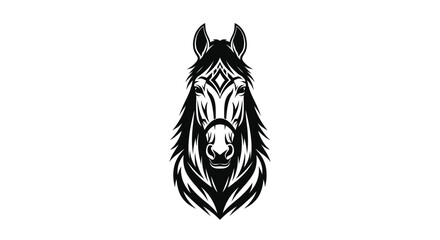 Black and white horse head logo on white background Keywords: horse, head, logo, icon, animal