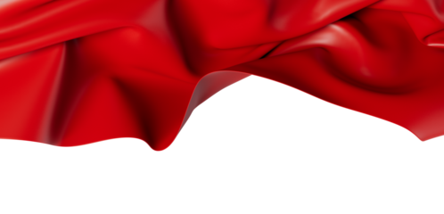 Abstract red fabric on white background. Red cloth waving elegantly. Empty space, template for your text. Banner. Fabric design.