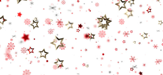 Festive winter background with red and gold stars and snowflakes. Perfect for holiday designs.