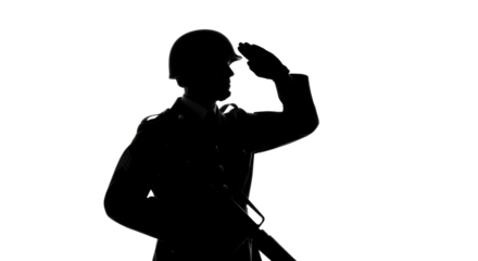 Silhouette of a Soldier saluting with rifle isolated PNG with Transparent Background