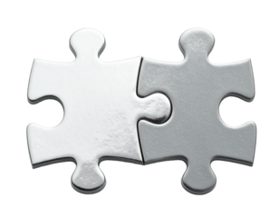 Two puzzle pieces, monochrome, separated