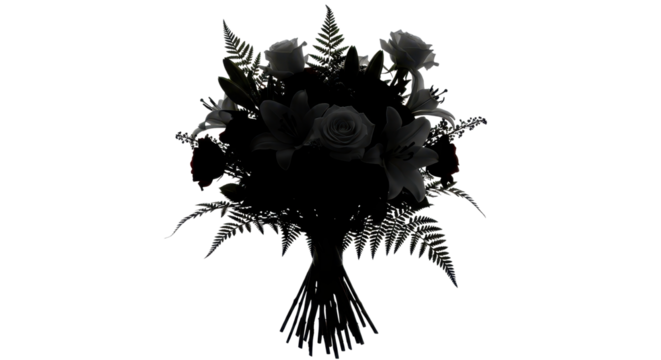 Silhouette of a bouquet of flowers with roses and lilies isolated PNG with Transparent Background