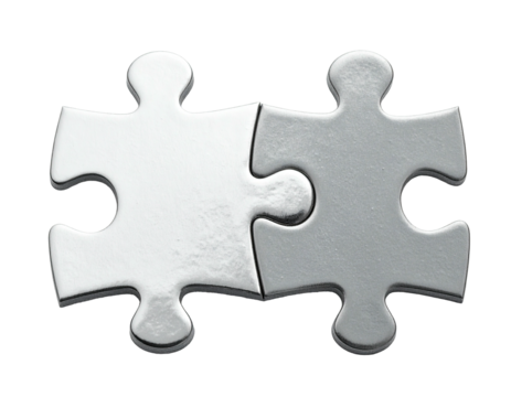 Two puzzle pieces, monochrome, separated