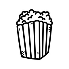 Hand Drawn Popcorn Bucket Sketch in Black and White on Transparent Background Cinema Treat Illustration for Movie Night Invitation Design