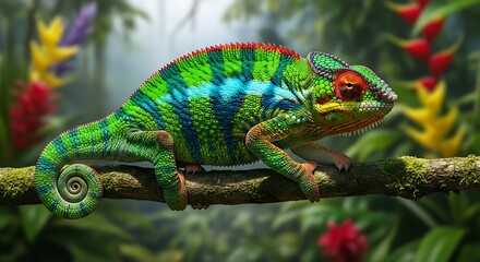 Obraz premium Colorful Chameleon in a Lush Jungle.