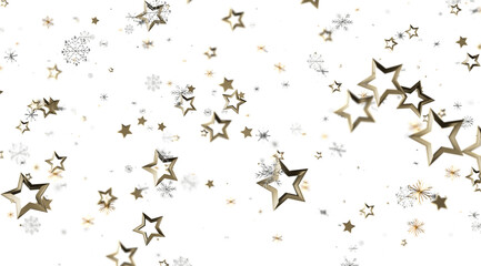 Festive winter background with gold stars and snowflakes. Perfect for holidays.