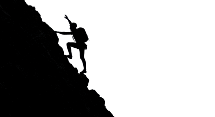 Silhouette of a climber scaling a rock face isolated PNG with Transparent Background