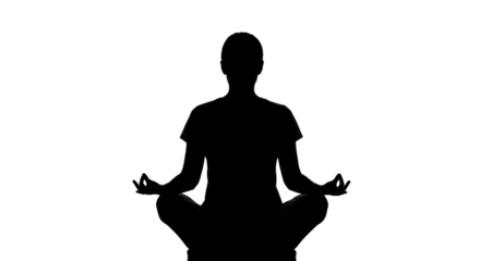 Silhouette of woman in lotus position meditating isolated PNG with Transparent Background