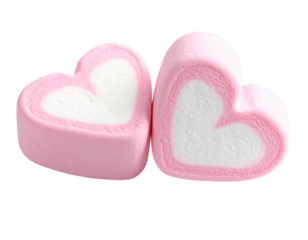 Two pink and white heart-shaped marshmallows (1)
