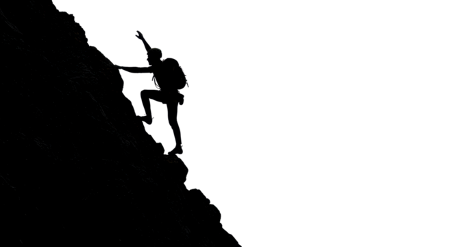 Silhouette of a climber scaling a rock face isolated PNG with Transparent Background