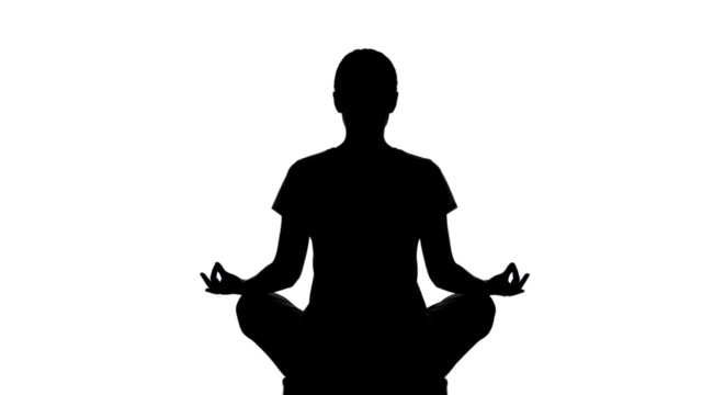 Silhouette of woman in lotus position meditating isolated PNG with Transparent Background - Powered by Adobe