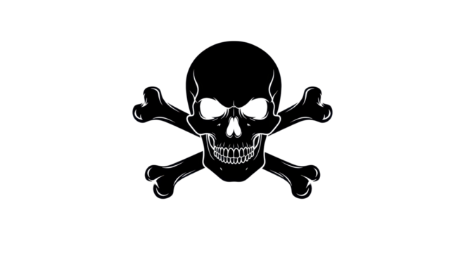 Skull and crossbones symbol of danger and mortality isolated PNG with Transparent Background