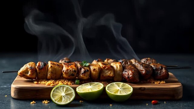 Delicious kebab platter featuring juicy charred meats and vibrant seasonings. Perfect for barbecue lovers seeking bold, smoky taste and tender bites.