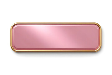 Metallic pink rectangular nameplated with golden rounded frame isolated on white background