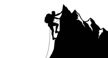 Silhouette of a mountain climber scaling a peak isolated PNG with Transparent Background