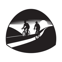 Couple Cycling Together Sunset Silhouette Vector Design