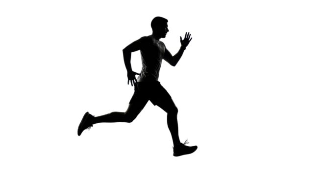Silhouette of a man running in motion isolated PNG with Transparent Background - Powered by Adobe