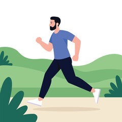 Man Running Outdoors for Fitness and Healthy Lifestyle Vector Illustration.