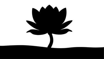 Fototapeta premium Silhouette of a lotus flower with petals and stem on a black and white background simple and elegant style