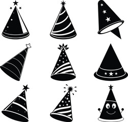 party cone hat vector silhouette art and illustration