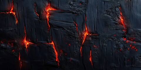 A dark- textured background of burnt wood with glowing red-hot embers- creating a dramatic and fiery visual effect