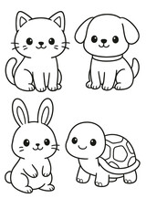 Cute cartoon animal heads set vector illustration