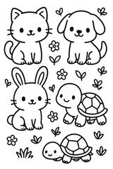 Cute cartoon animal heads set with safari and pet characters in vector illustration