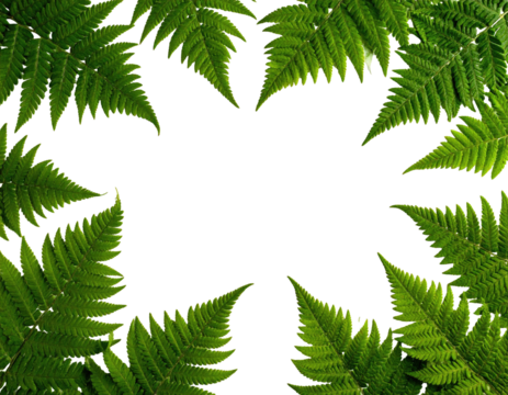 Green fern leaves form a circular frame around a black center