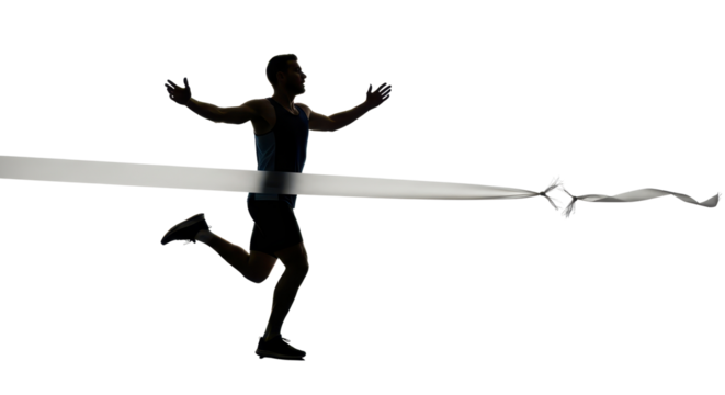 Man running and winning a race isolated PNG with Transparent Background