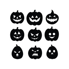 Obraz premium Halloween Pumpkin Vector Silhouettes with Scary Expressions Festive Autumn Holiday Design Icons