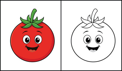 Happy Tomato Cartoon Coloring Page